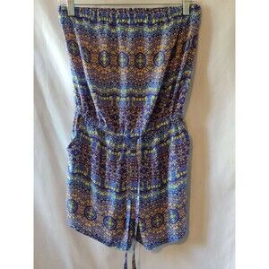 Forever 21 Strapless Tube Top Drawstring Waist Pockets Floral Blue Womens Size S